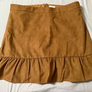 J Crew brown suede ruffle hem mini skirt.